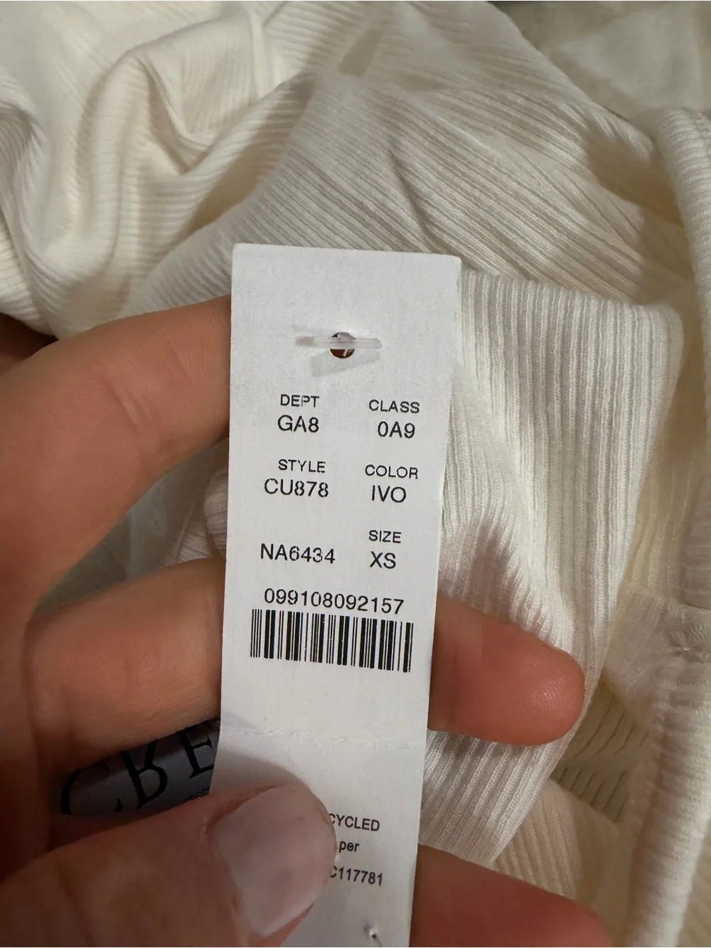 J crew ivory Perfect rib V-neck tank top